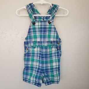 Wonderkids Baby Boy 18 Months Blue Green Plaid Shortalls Overalls One Piece